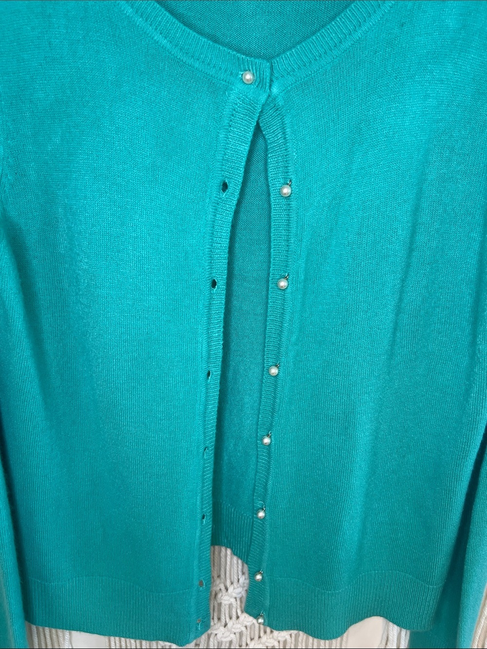 Forever 21 Teal Pearl-Button V‑Neck Cardigan - Picture 3 of 5